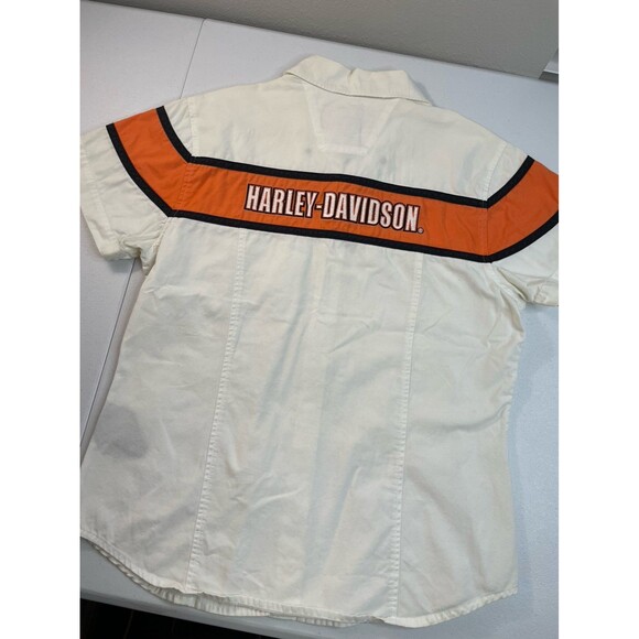Harley-Davidson Button Up Shirt White Orange Racing Stripe Y2K Biker Size M - Picture 4 of 8